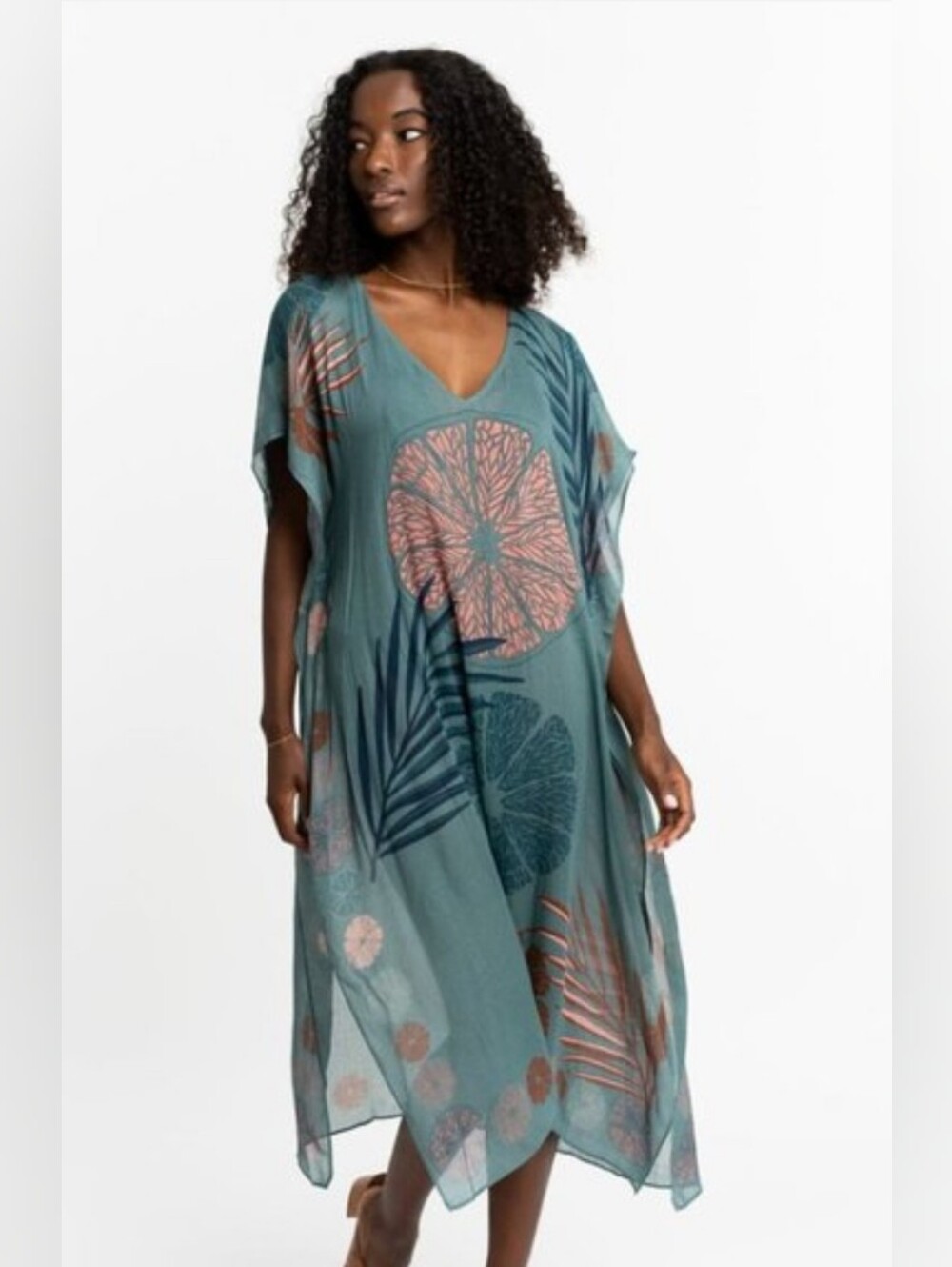 Gyal Bashy Catano Beach Dress Coverup One Size Navy Palms Tropical Resortwear